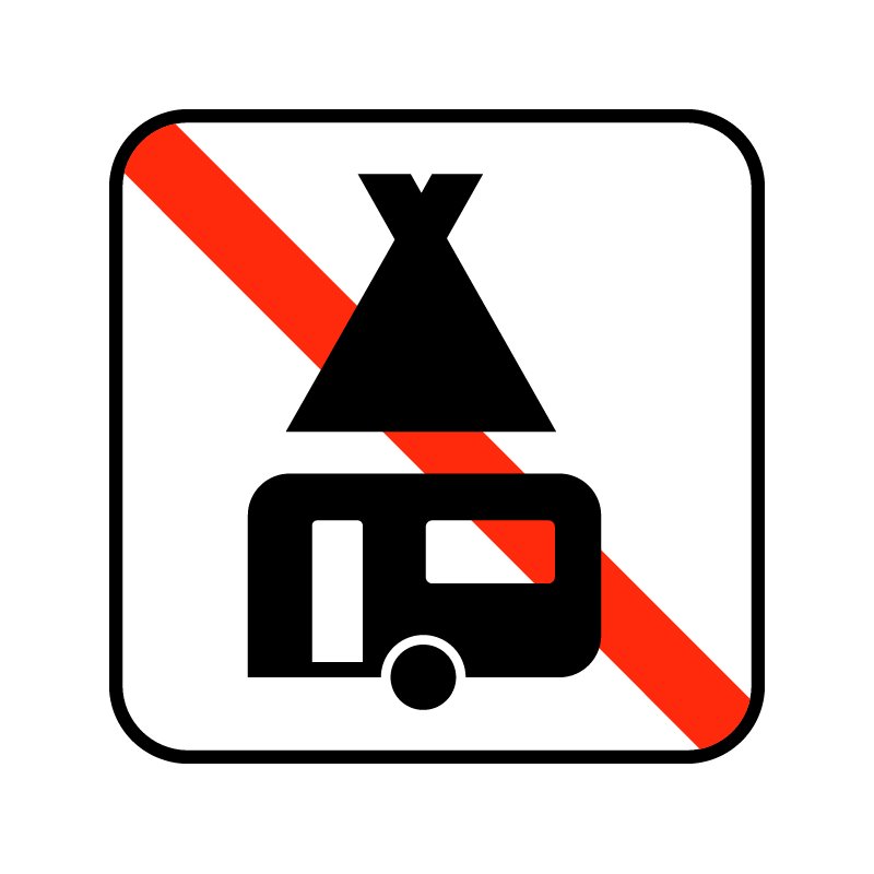 pictogram - ingen telte og campingvogne