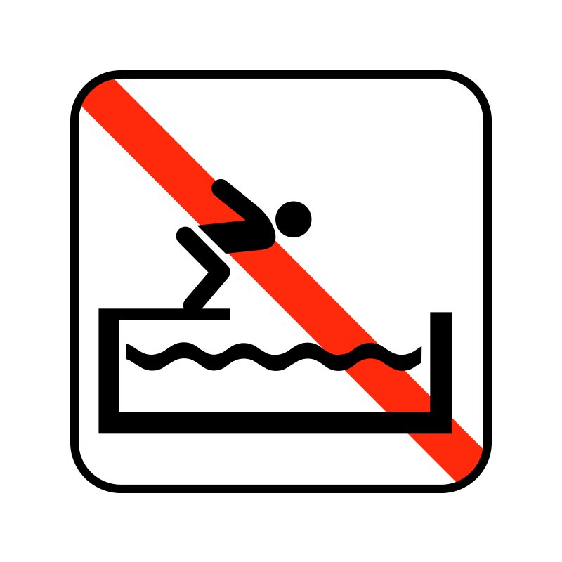 pictogram / piktogram - Ingen hovedspring i soppe og træningsbassin