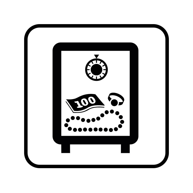 pictogram / piktogram - Værdigenstande opbevares / deponeres i pengeskab