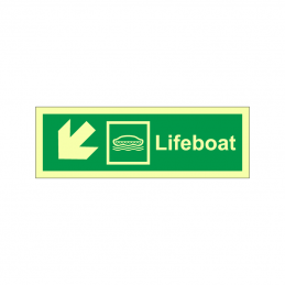 Lifeboat symbol with arrow diagonally down left