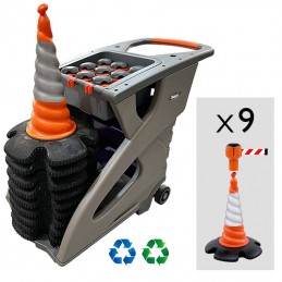 Skipper UNICART-09 mobil afspærringsvogn fuldt udstyret med 9 trafikkegler og 9 afspærringsenheder hos IC Safety